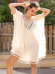 Hazel Blues® | Tassel Cutout Half Sleeve Cover-Up