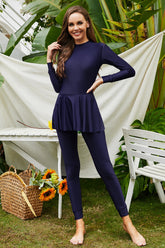Hazel Blues® | Mock Neck Long Sleeve One-Piece Swimwear