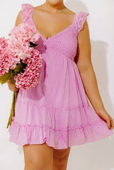 Sweetly Styled Smocked Tiered Mini Dress In Dusty Purple Curves