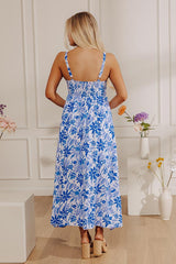 Tranquil Time Floral Midi Dress in Ocean Blue