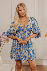Whispering Muse Floral Mini Dress In Ocean Blue
