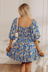 Whispering Muse Floral Mini Dress In Ocean Blue