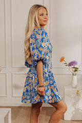 Whispering Muse Floral Mini Dress In Ocean Blue