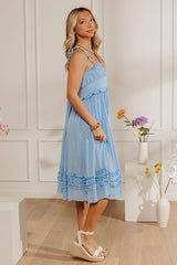Summer Mirage Ruffle Midi Dress in Sky Blue