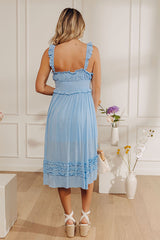 Summer Mirage Ruffle Midi Dress in Sky Blue