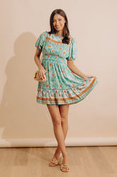 Sunday Strolls Floral Mini Dress in Mint