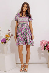 Fan Fav Smocked Floral Mini Dress in Lush Meadow