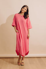Beach Day Terry Stripe Maxi Dress in Pink