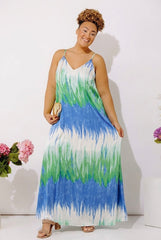 Vacay Mindset Satin Maxi Dress in Ocean Blue Curves