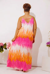 Vacay Mindset Satin Maxi Dress in Orange Curves