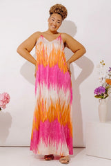 Vacay Mindset Satin Maxi Dress in Orange Curves