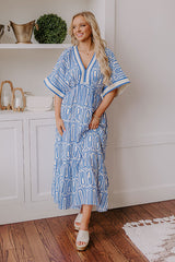 Art Gallery Social Midi Dress in Blue