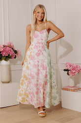 Loving Gaze Floral Color Block Maxi Dress