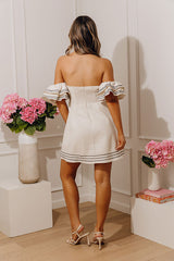 Plaza Nights Linen-Blend Mini Dress in Cream