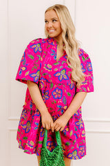 Charmed Feeling Floral Mini Dress in Hot Pink
