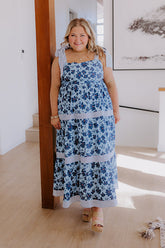 Stroll Through The Park Floral Maxi Dress in Sky Blue Curves
