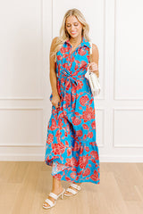 Boardwalk Stroll Floral Maxi Dress in Blue