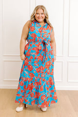 Boardwalk Stroll Floral Maxi Dress in Blue Curves
