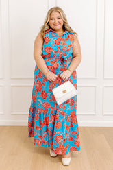 Boardwalk Stroll Floral Maxi Dress in Blue Curves