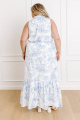 Boardwalk Stroll Floral Maxi Dress in Sky Blue Curves
