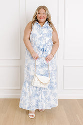 Boardwalk Stroll Floral Maxi Dress in Sky Blue Curves