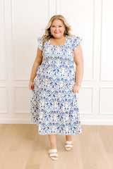 Garden Villa Floral Smocked Midi Dress Curves