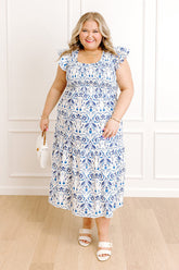Garden Villa Floral Smocked Midi Dress Curves