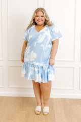 Serene Moment Floral Mini Dress in Sky Blue Curves
