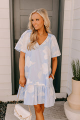 Serene Moment Floral Mini Dress in Sky Blue