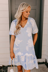 Serene Moment Floral Mini Dress in Sky Blue