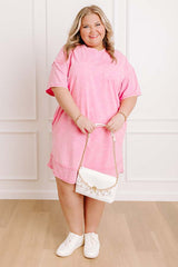 Block Party Ready Vintage Wash T-Shirt Mini Dress in Pink Curves