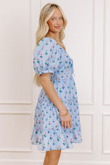 Floral Haven Mini Dress in Sky Blue