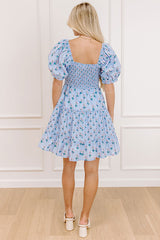 Floral Haven Mini Dress in Sky Blue