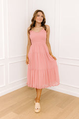Sweet And Gentle Chiffon Midi Dress in Coral