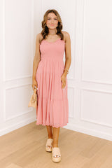 Sweet And Gentle Chiffon Midi Dress in Coral