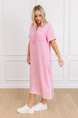 Lake Days Ahead Chambray Midi in Pink