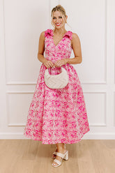 Twilight Garden Jacquard Midi Dress in Pink
