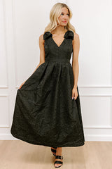 Twilight Garden Jacquard Midi Dress in Black