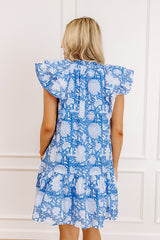 Garden Glance Floral Mini Dress in Blue