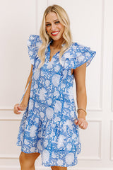 Garden Glance Floral Mini Dress in Blue