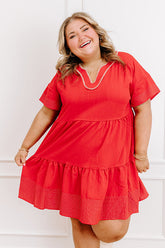 Lake Day Bliss Tiered Mini Dress in Red Curves