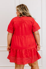 Lake Day Bliss Tiered Mini Dress in Red Curves