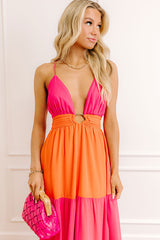 Sorbet On The Patio Color Block Maxi Dress