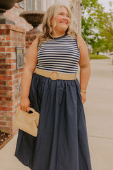 Brunch On The Pier Stripe Mid Dress Curves