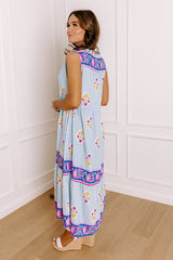 Margaritas On The Boardwalk Floral Midi Dress in Sky Blue