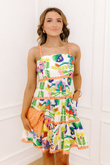 Cosmos In Cozumel Floral Mini Dress in Peach