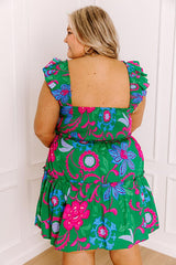 Pina Colada Please Floral Mini Dress in Green Curves