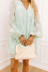 Chic Sweetheart Embroidered Mini Dress in Mint
