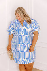 Art Deco Chic Mini Dress in Ocean Blue Curves