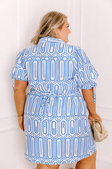 Art Deco Chic Mini Dress in Ocean Blue Curves